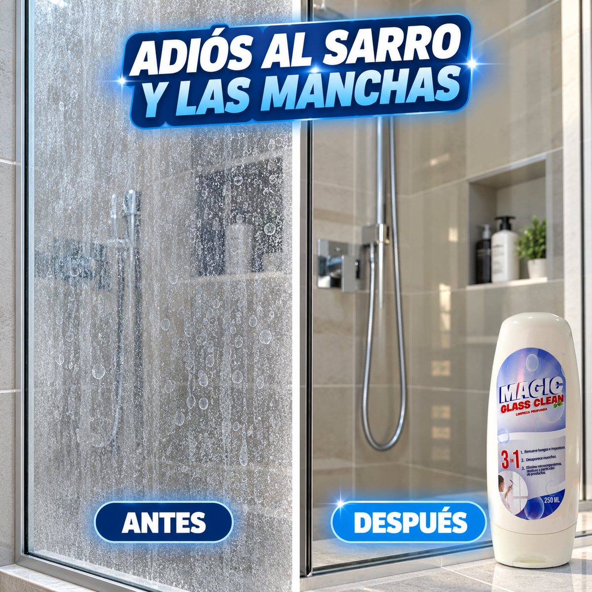 Magic Glass™ 3 en 1 | Limpia Vidrios, Ayuda a Remover Sarro y Recupera el Brillo