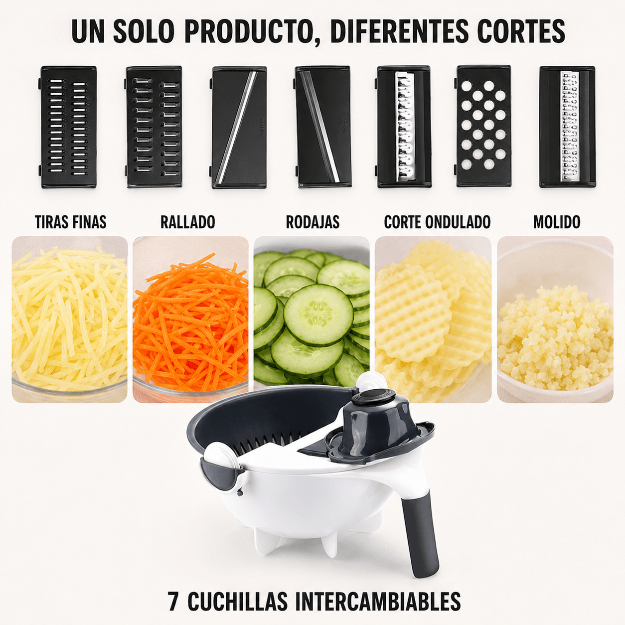 CortaSalad Pro™ 9 en 1 | Corta, Ralla, Lava y Escurre + 8 Accesorios GRATIS