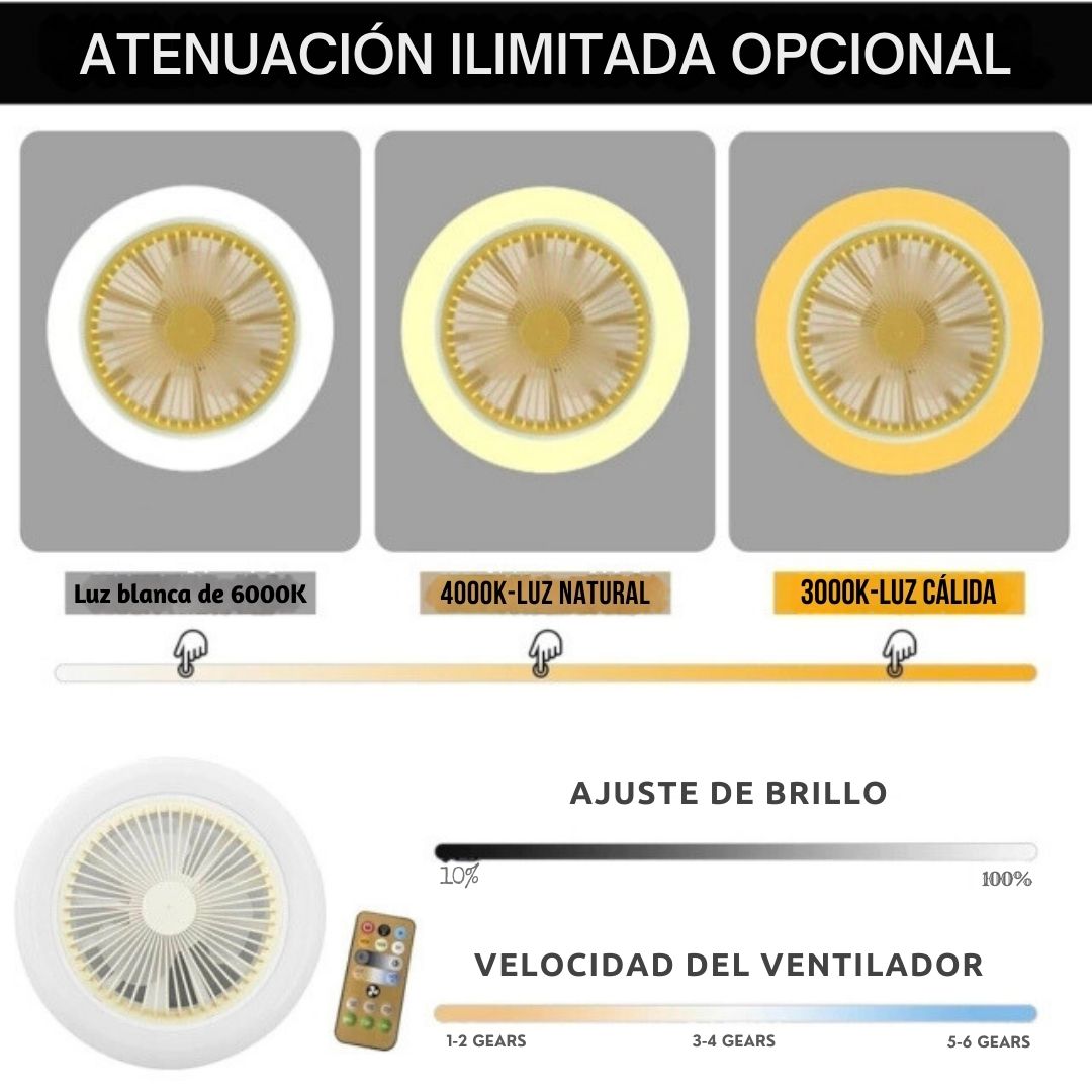 LumiFan™ Foco ventilador 360° de techo con control remoto