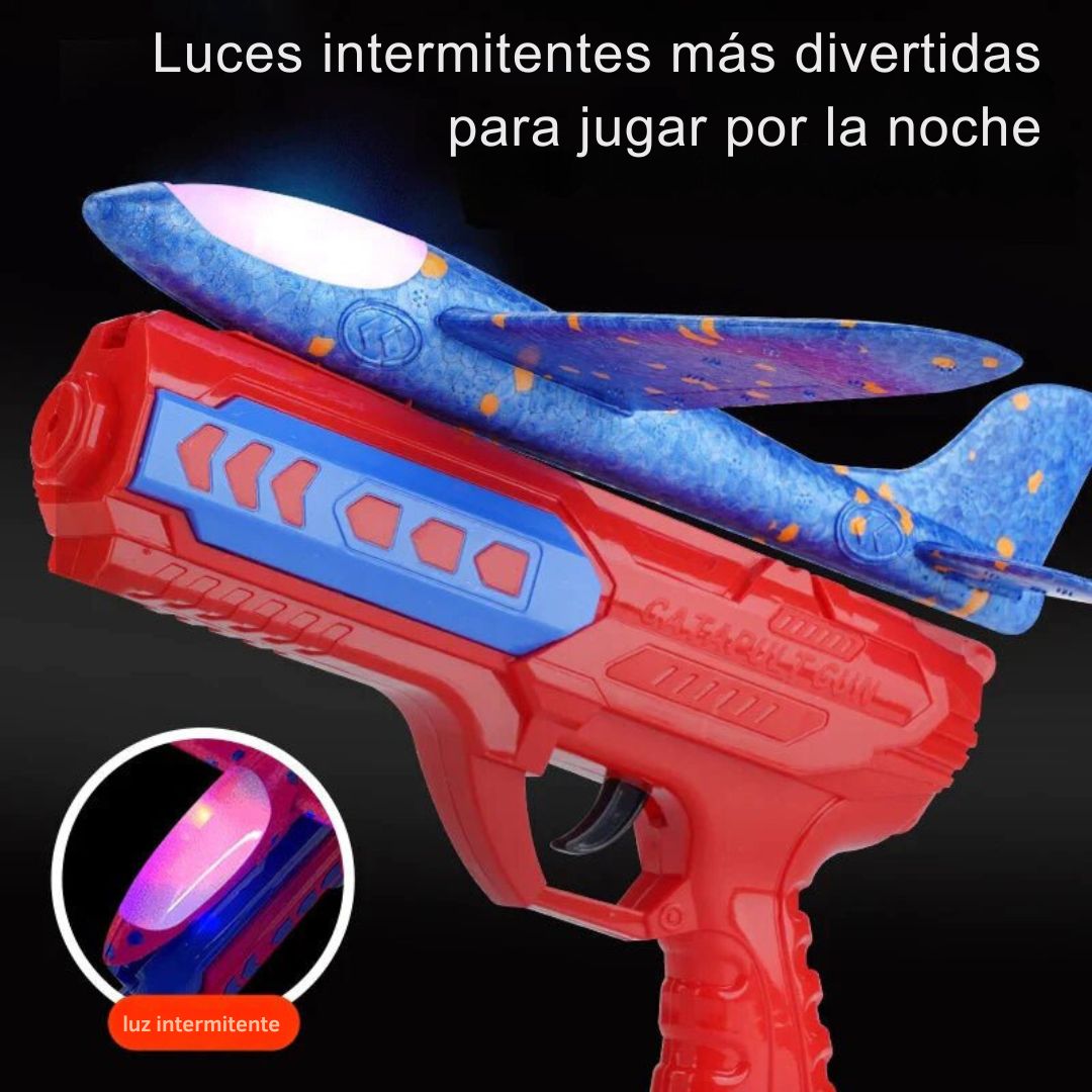 SkyBlast™ Avión Planeador con Pistola de Lanzamiento y Luces