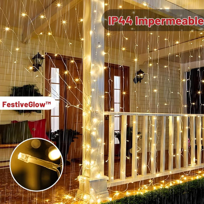 FestiveGlow™ 💡SERIE DE LUCES LED TIPO CORTINA 3X3 METROS 🎁 (300 FOCOS - 8 MODOS DE ILUMINACION)