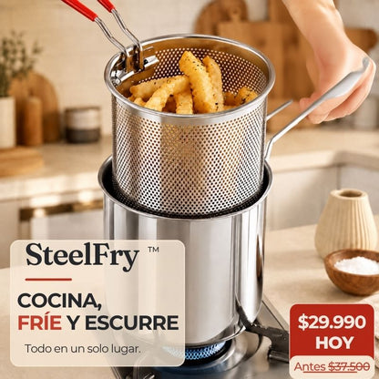SteelFry™ Olla freidora acero inoxidable° + resultados crujientes con menos aceite