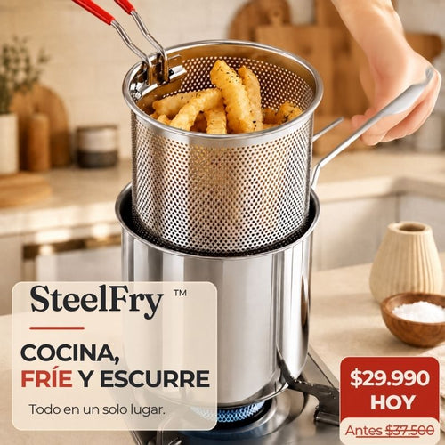 SteelFry™ Olla freidora acero inoxidable° + resultados crujientes con menos aceite