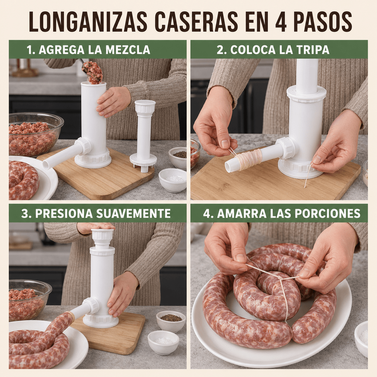 LongaMaker Pro™ | Embutidora Manual + 4 Boquillas