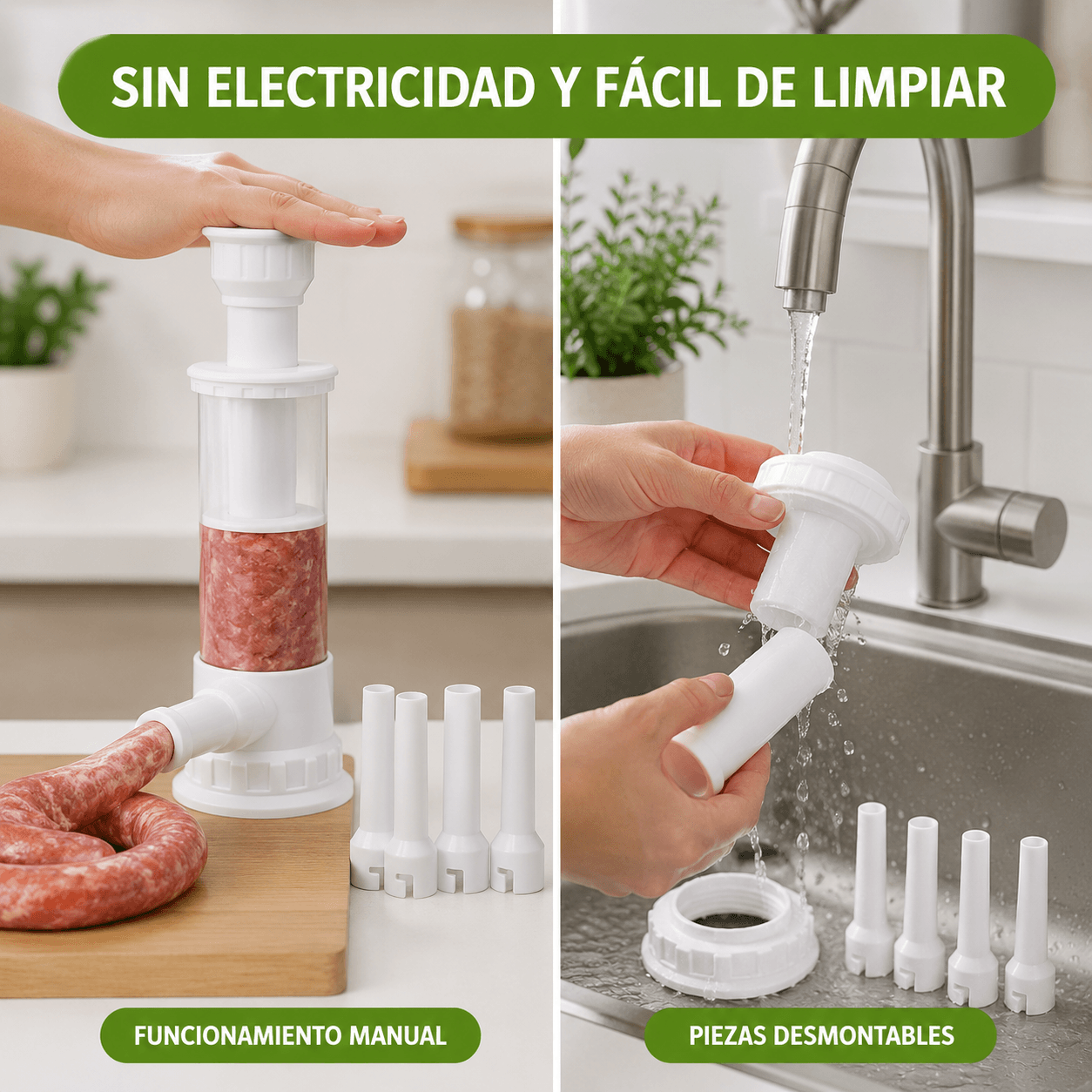 LongaMaker Pro™ | Embutidora Manual + 4 Boquillas