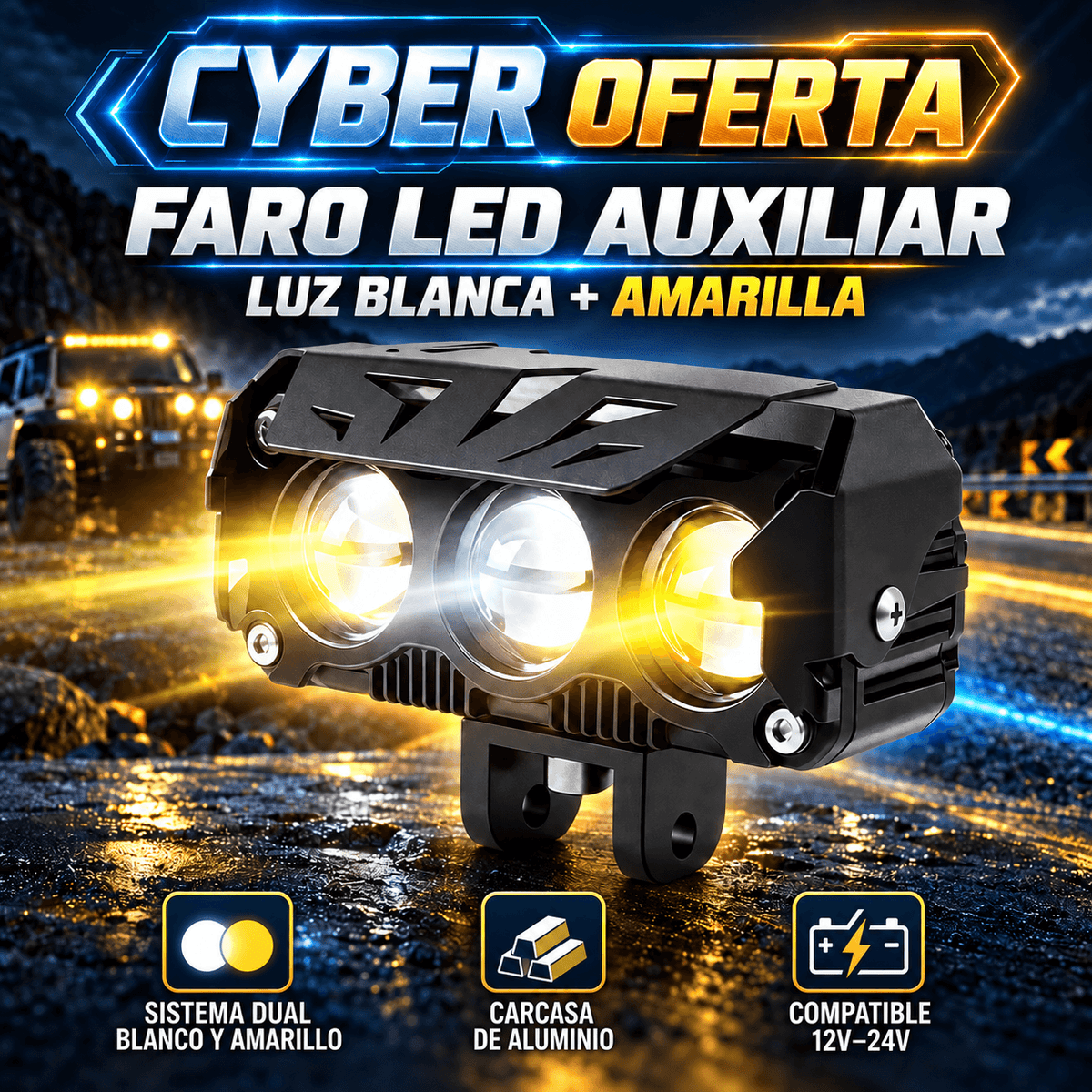 Faro LED DualVision Pro™ | Luz Blanca + Amarilla