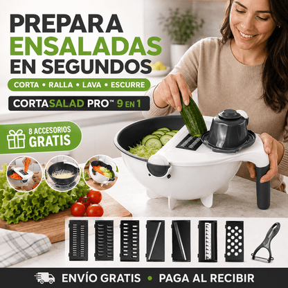 CortaSalad Pro™ 9 en 1 | Corta, Ralla, Lava y Escurre + 8 Accesorios GRATIS
