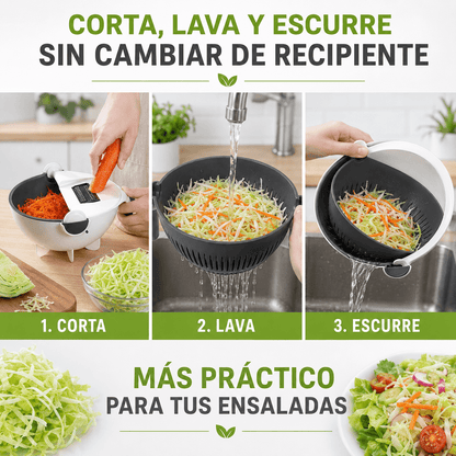 CortaSalad Pro™ 9 en 1 | Corta, Ralla, Lava y Escurre + 8 Accesorios GRATIS