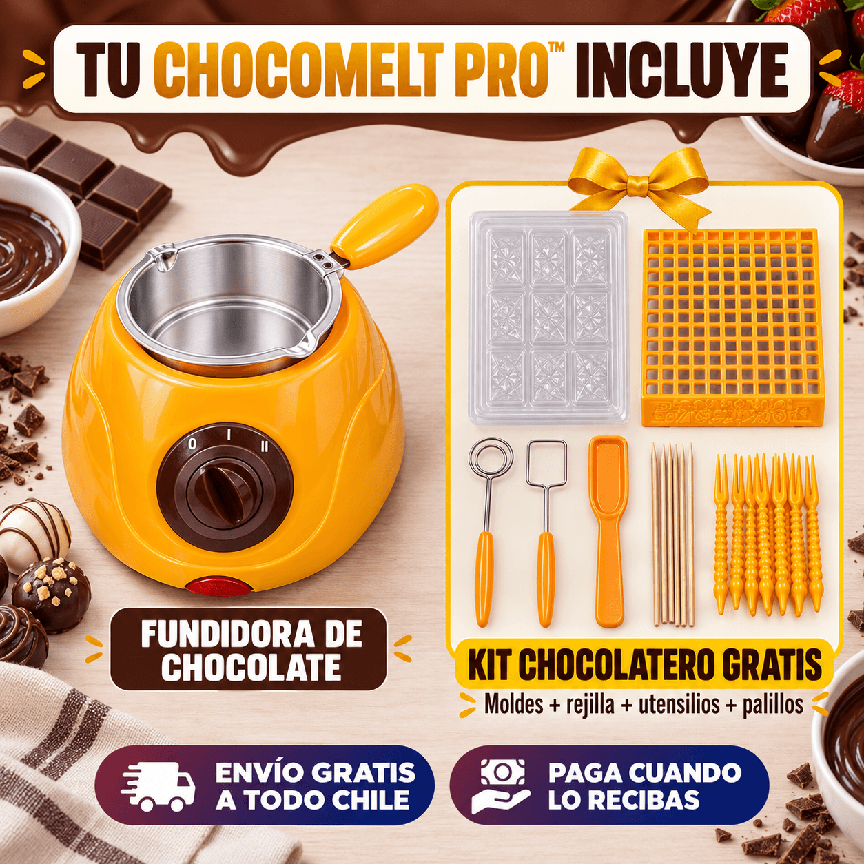 ChocoMelt Pro™ | Fundidora de Chocolate + Kit Chocolatero GRATIS