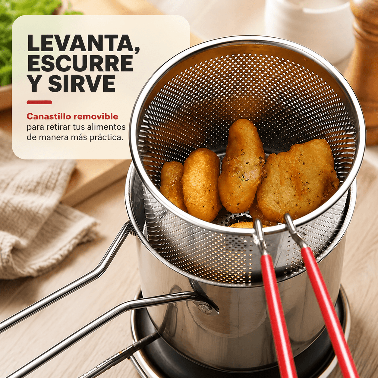 SteelFry™ Olla freidora acero inoxidable° + resultados crujientes con menos aceite