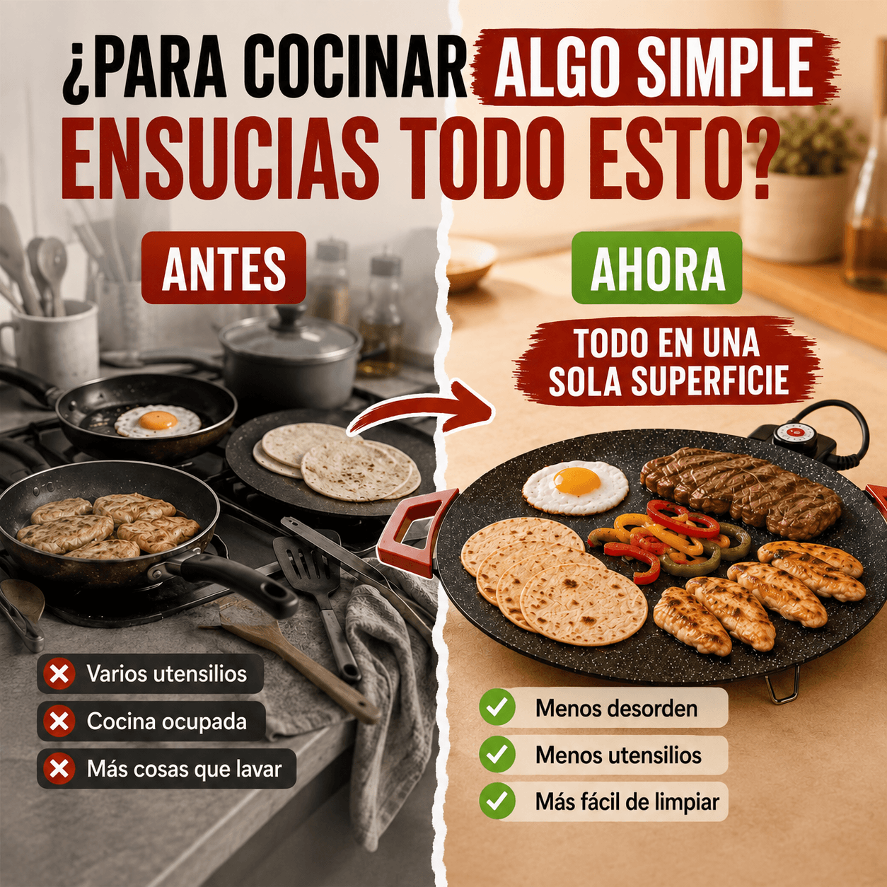 Parrilla Eléctrica MultiCook™Comal + plancha + parrilla en una sola superficie