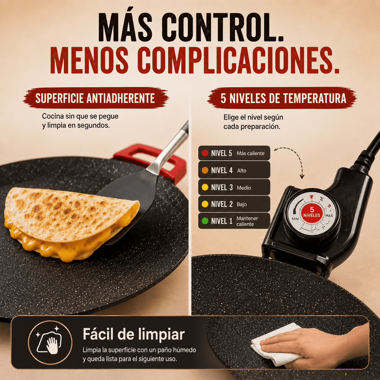 Parrilla Eléctrica MultiCook™Comal + plancha + parrilla en una sola superficie