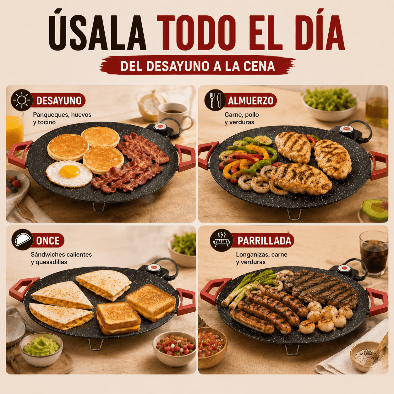 Parrilla Eléctrica MultiCook™Comal + plancha + parrilla en una sola superficie