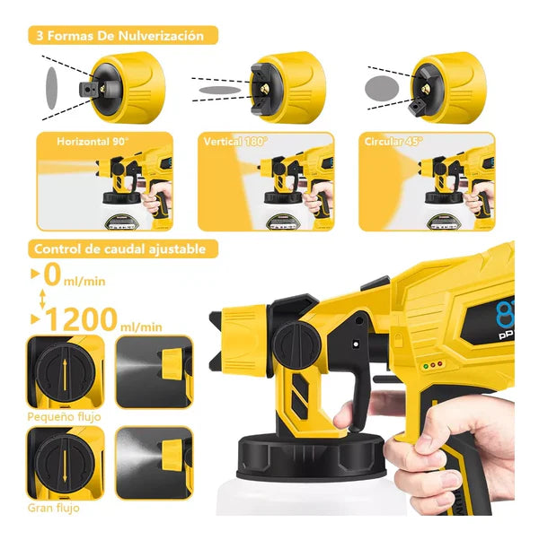 MaxSpray TM° Pistola para Pintar: Pulverizador Eléctrico de Alta Eficiencia con 2 Baterías Incluidas