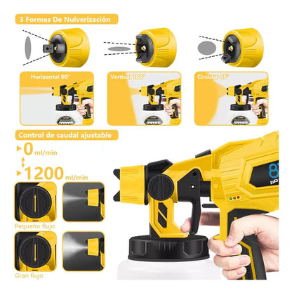 MaxSpray TM° Pistola para Pintar: Pulverizador Eléctrico de Alta Eficiencia con 2 Baterías Incluidas