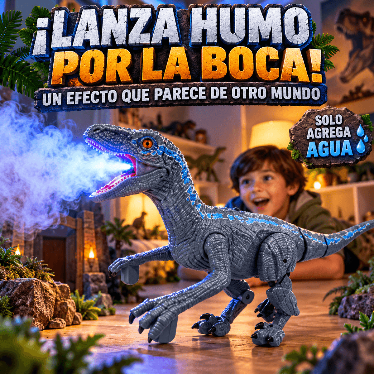 RaptorMist Pro™ | Dinosaurio que Camina, Ruge y Lanza Humo