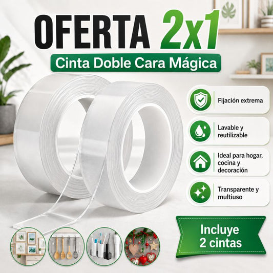 Cinta Doble Faz Mágica Adhesiva Reutilizable — Oferta 2x1