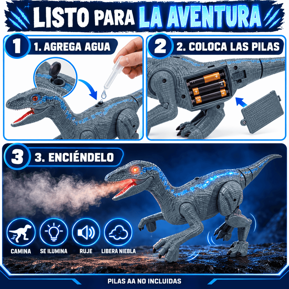 RaptorMist Pro™ | Dinosaurio que Camina, Ruge y Lanza Humo
