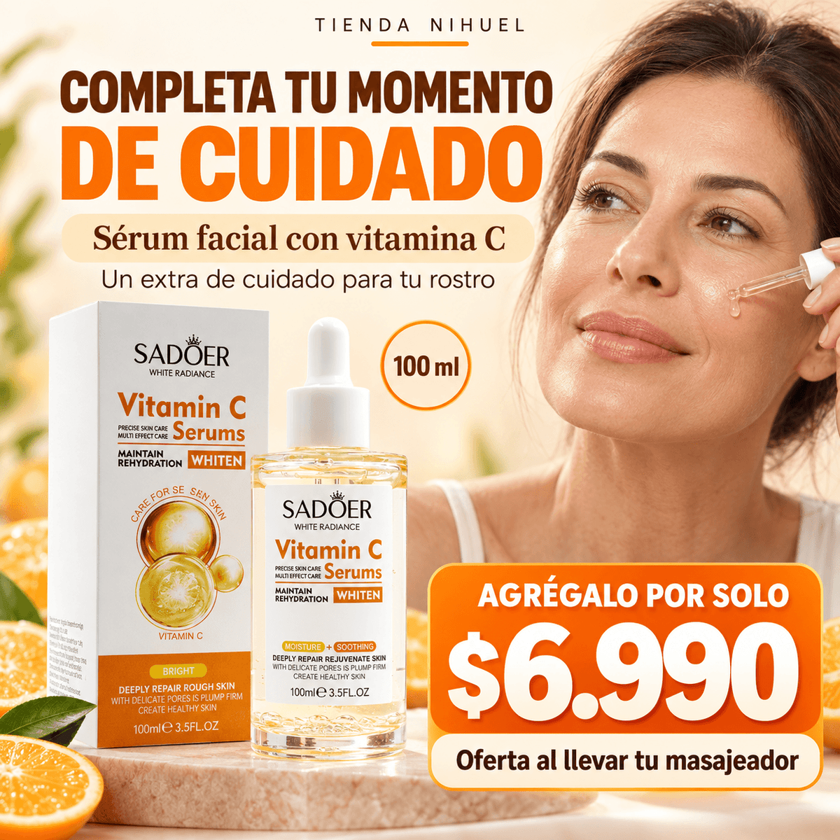 Sérum Facial Vitamina C SADOER 🍊 | Hidratación y suavidad para tu piel – 100 ml