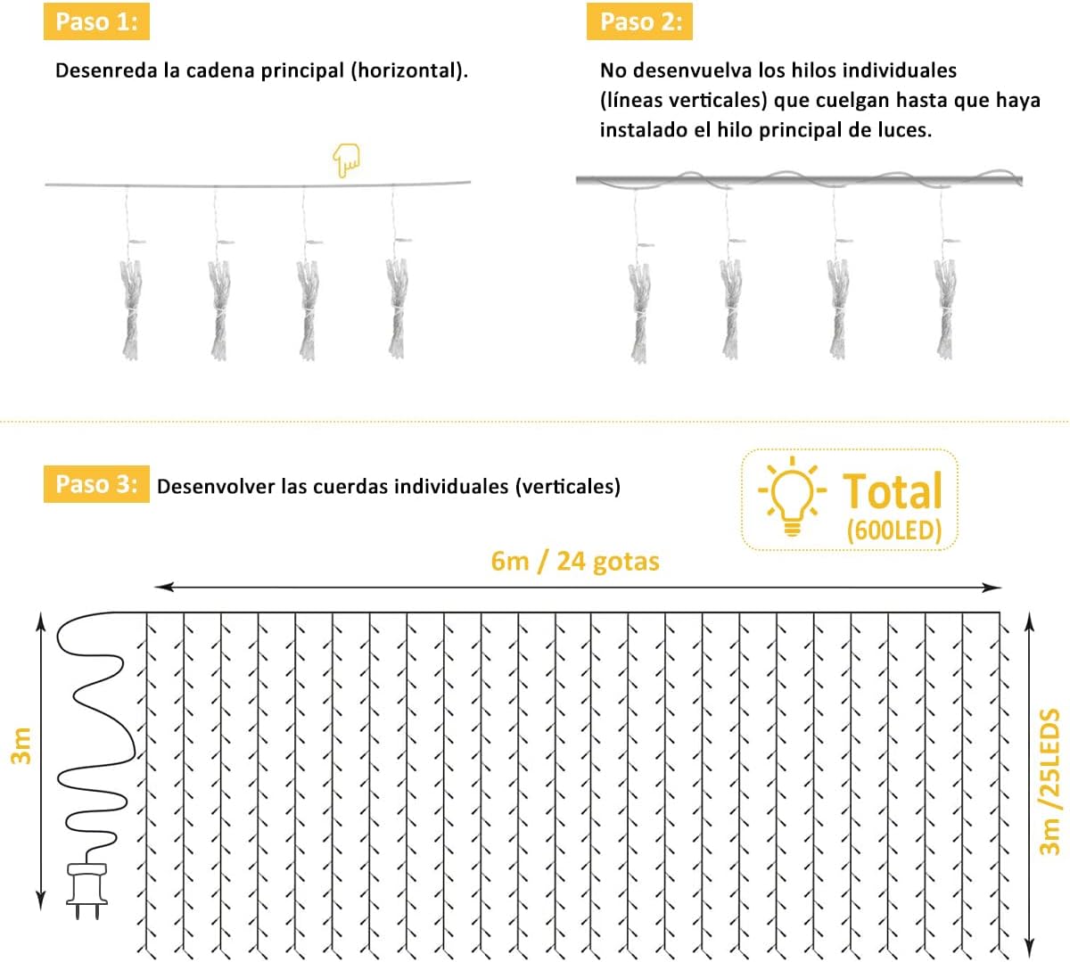 FestiveGlow™ 💡SERIE DE LUCES LED TIPO CORTINA 3X3 METROS 🎁 (300 FOCOS - 8 MODOS DE ILUMINACION)