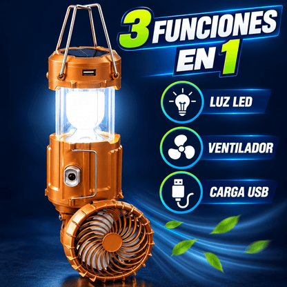 Ventiluz Solar Emergencias™ 3 en 1 | Linterna LED, Ventilador y Cargador USB