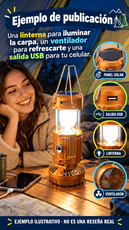 Ventiluz Solar Emergencias™ 3 en 1 | Linterna LED, Ventilador y Cargador USB