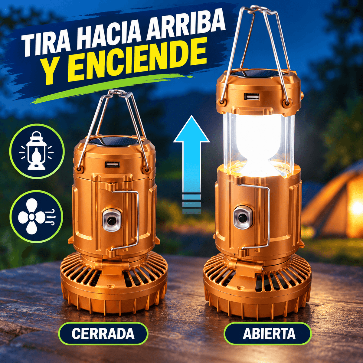 Ventiluz Solar Emergencias™ 3 en 1 | Linterna LED, Ventilador y Cargador USB