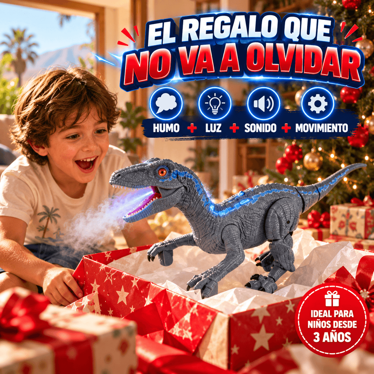 RaptorMist Pro™ | Dinosaurio que Camina, Ruge y Lanza Humo