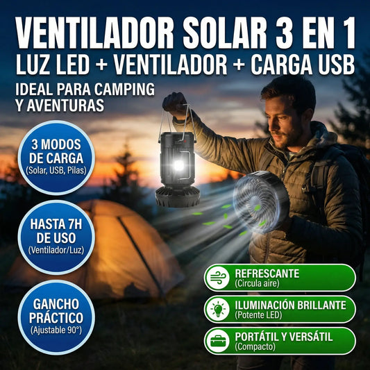 Ventiluz Solar Emergencias TM° 3 en 1 + Regalo linterna llavero🎁