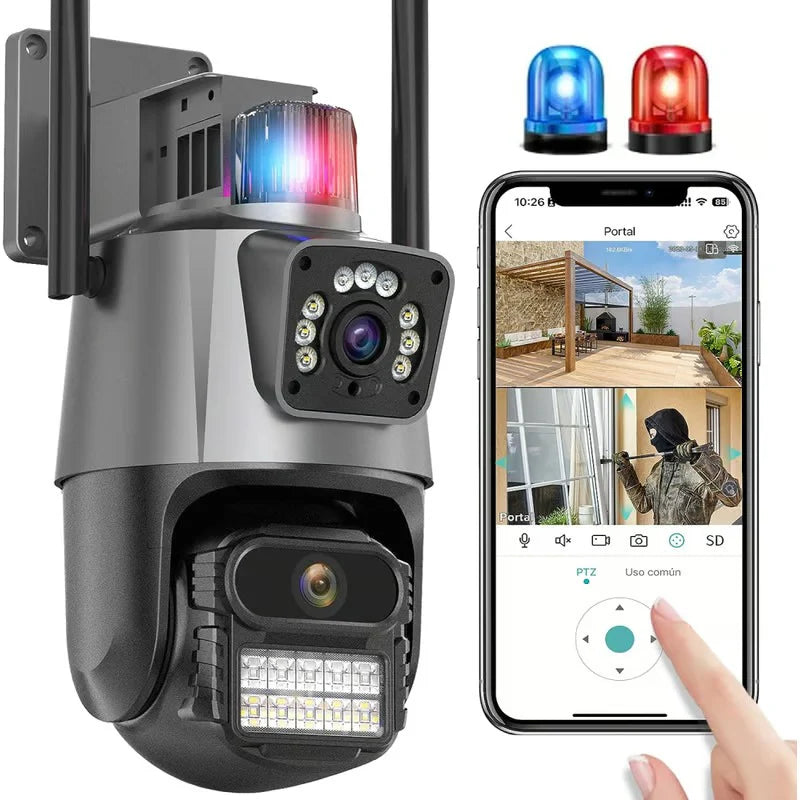PTZ Exterior 6MP Doble Lente Seguridad 24/7 con app en tu celular 📱🚨